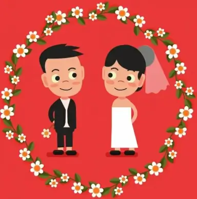 wedding background groom bride flower wreath icons