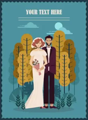wedding banner classic design couple icon cartoon characters
