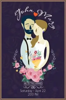 wedding banner couple flowers icons calligraphic decor