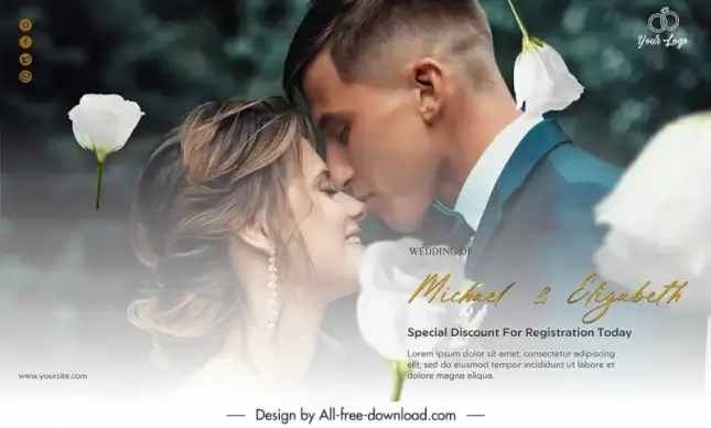 wedding banner template elegant blurred romantic couple flora