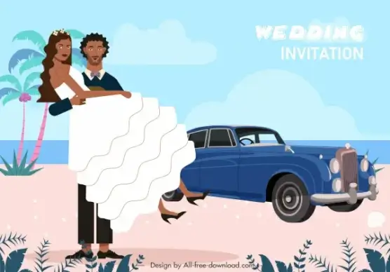 wedding banner template happy marriage couple cartoon design