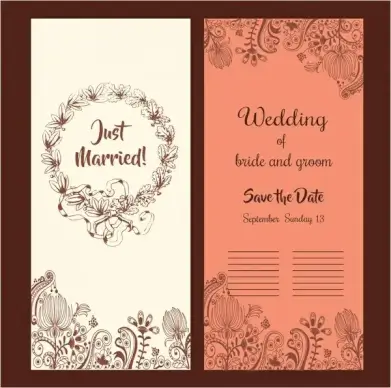 wedding card design classical style with flowers