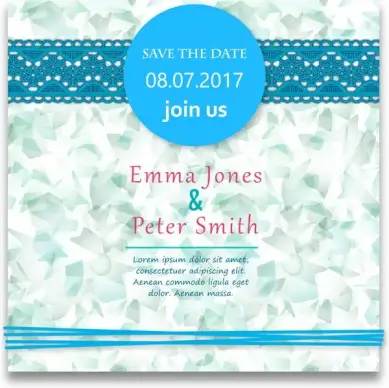 wedding card design with abstract blue background