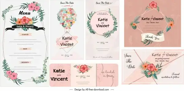 wedding card menu templates elegant classical floral decor