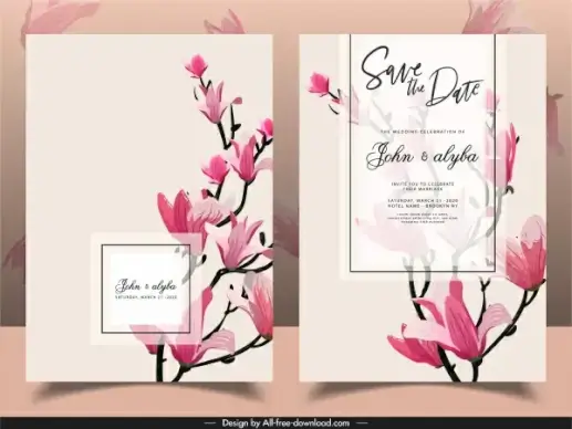 wedding card template blooming floras decor retro design