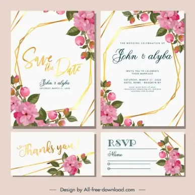 wedding card template blooming flowers decor