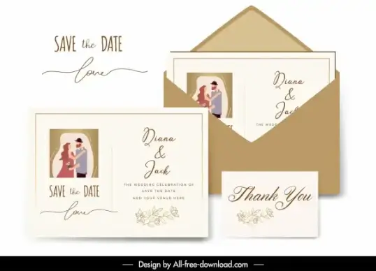 wedding card template classic design marriage couple decor