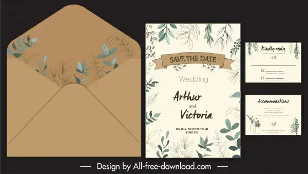 wedding card template classical elegant autumn leaves decor