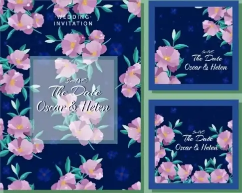 wedding card template classical pink flowers decor