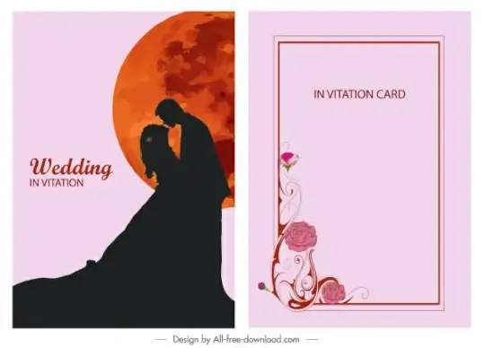 wedding card template couple silhouette moon decor