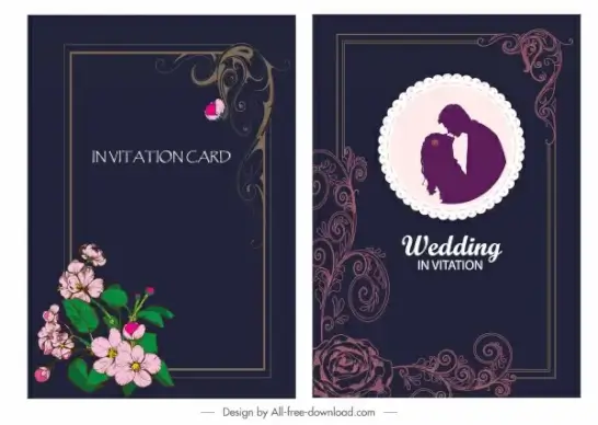 wedding card template dark colored elegant botanical decor