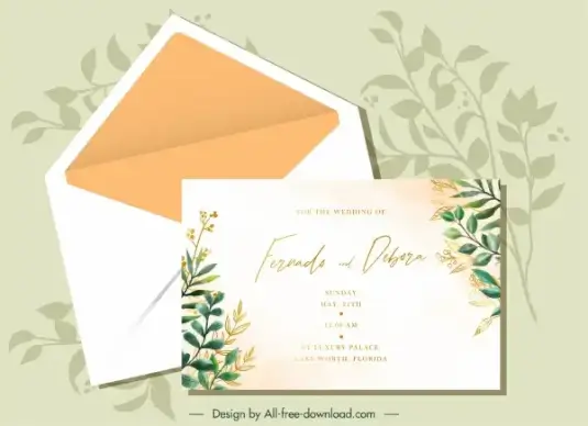 wedding card template elegant classical leaves decor