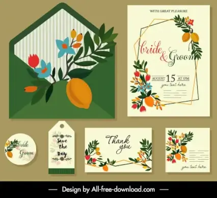 wedding card template elegant colorful leaves fruit decor
