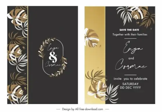 wedding card template elegant dark leaves decor