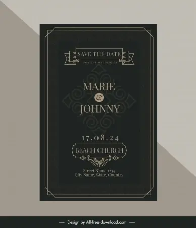 wedding card template elegant dark vintage frame ribbon decor