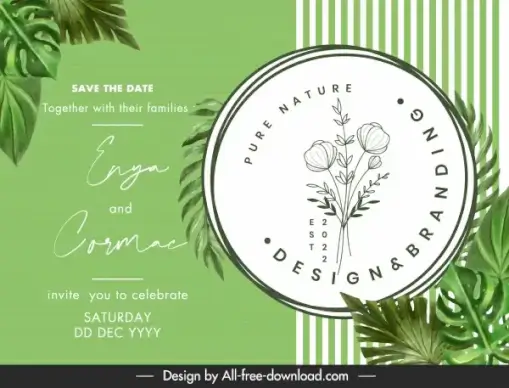 wedding card template elegant green leaves floral decor