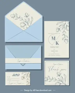 wedding card template elegant handdrawn botany classical design
