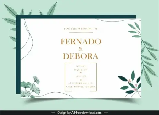 wedding card template elegant leaves decor bright classic
