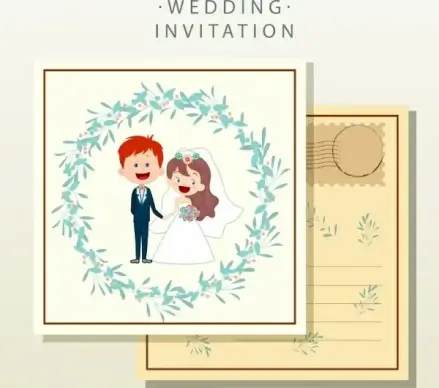 wedding card template groom bride icons classical decor
