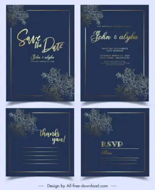 wedding card template luxury elegant flowers dark golden