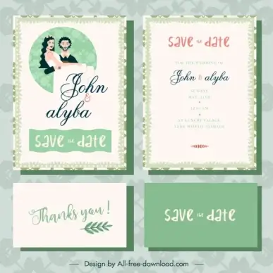 wedding card template retro design couple sketch
