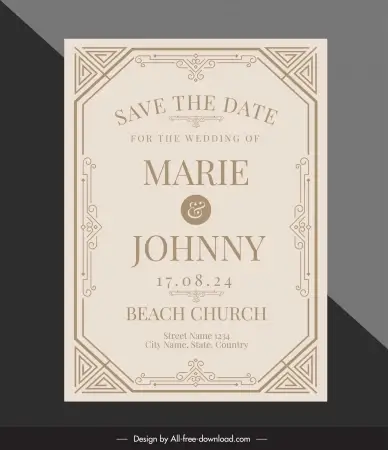 wedding card template symmetric vintage geometric frame 