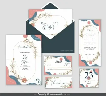 wedding card templates classic bright colorful plants decor
