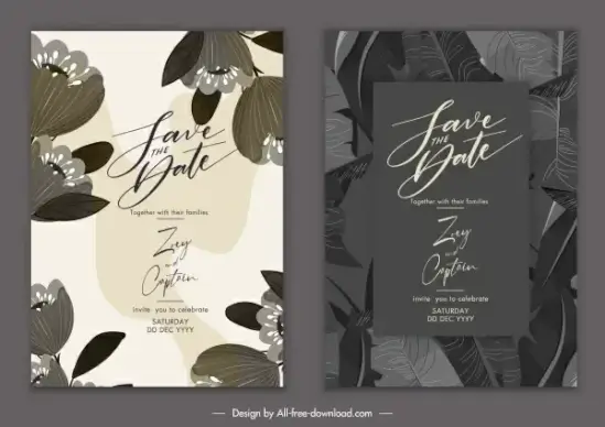 wedding card templates classic dark botany leaves decor