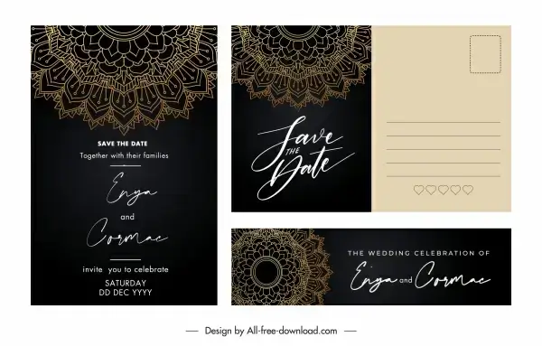wedding card templates classical elegant dark decor