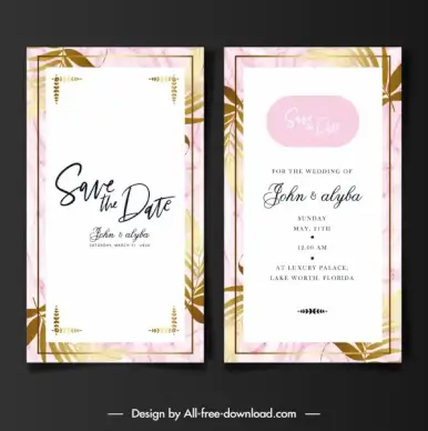 wedding card templates classical flat leaf decor