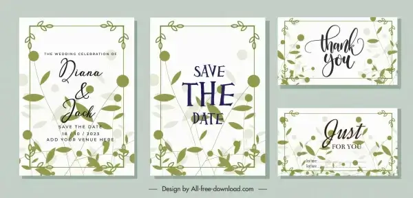wedding card templates classical green leaves sketch
