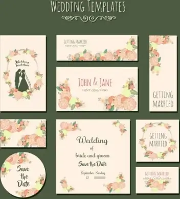 wedding card templates colorful flowers marriage couple icons