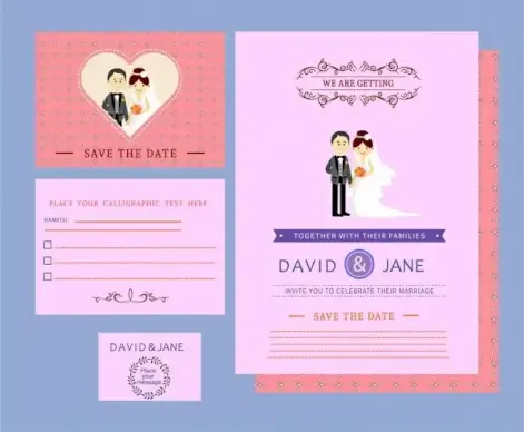 wedding card templates couple design on colored background