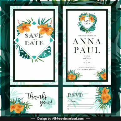 wedding card templates elegant classic floral leaves decor