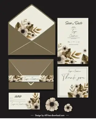 wedding card templates elegant classical botanical decor