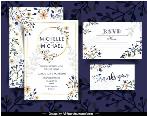 wedding card templates elegant classical colorful flat floral