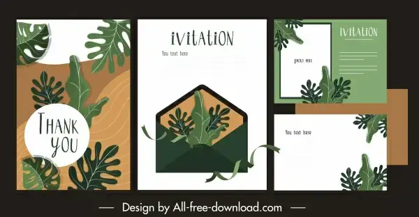 wedding card templates elegant classical leaves decor