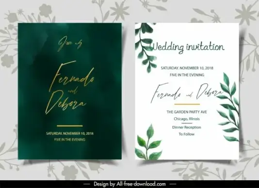 wedding card templates elegant contrast design leaf decor