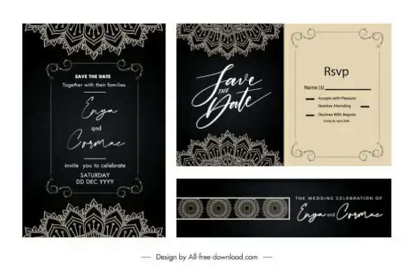 wedding card templates elegant dark classical lace elements