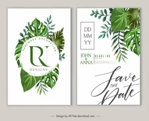wedding card templates elegant leaves decor