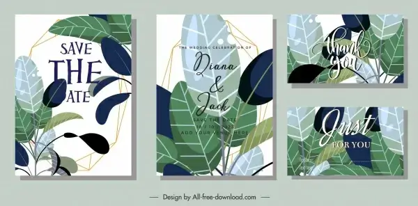 wedding card templates elegant leaves decor classical design