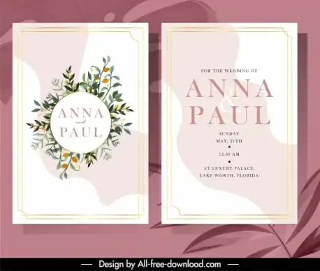 wedding cards template elegant design retro botanical decor