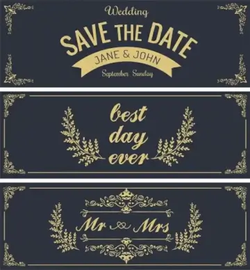 wedding cards templates classical texts leaves decoration