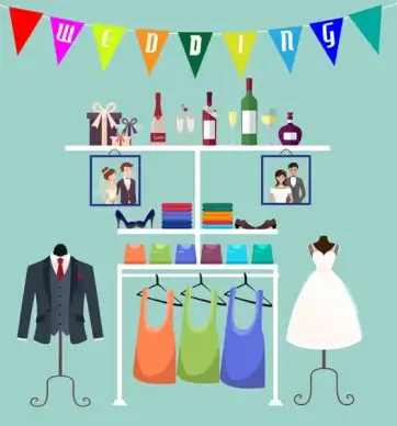 wedding clothing boutique vector illustration in flat style