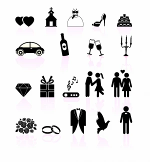 Wedding day black and white set icons