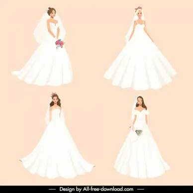  wedding dress templates collection elegant cute cartoon characters