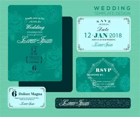 wedding invitation card design with green bokeh background