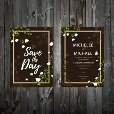 wedding invitation card template classical dark flowers decor