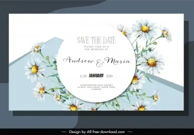 wedding invitation card template elegant classic daisy flowers blossom 