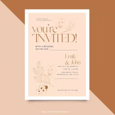 wedding invitation card template elegant classic leaves